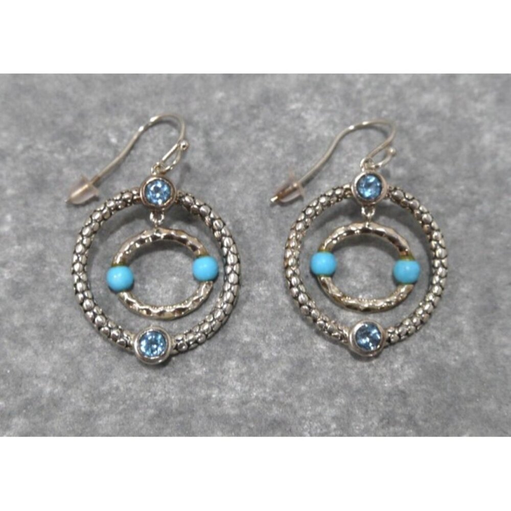 MICHAEL DAWKINS 925 silver earrings with turquois & blue topaz 11.82g NEVER WORN